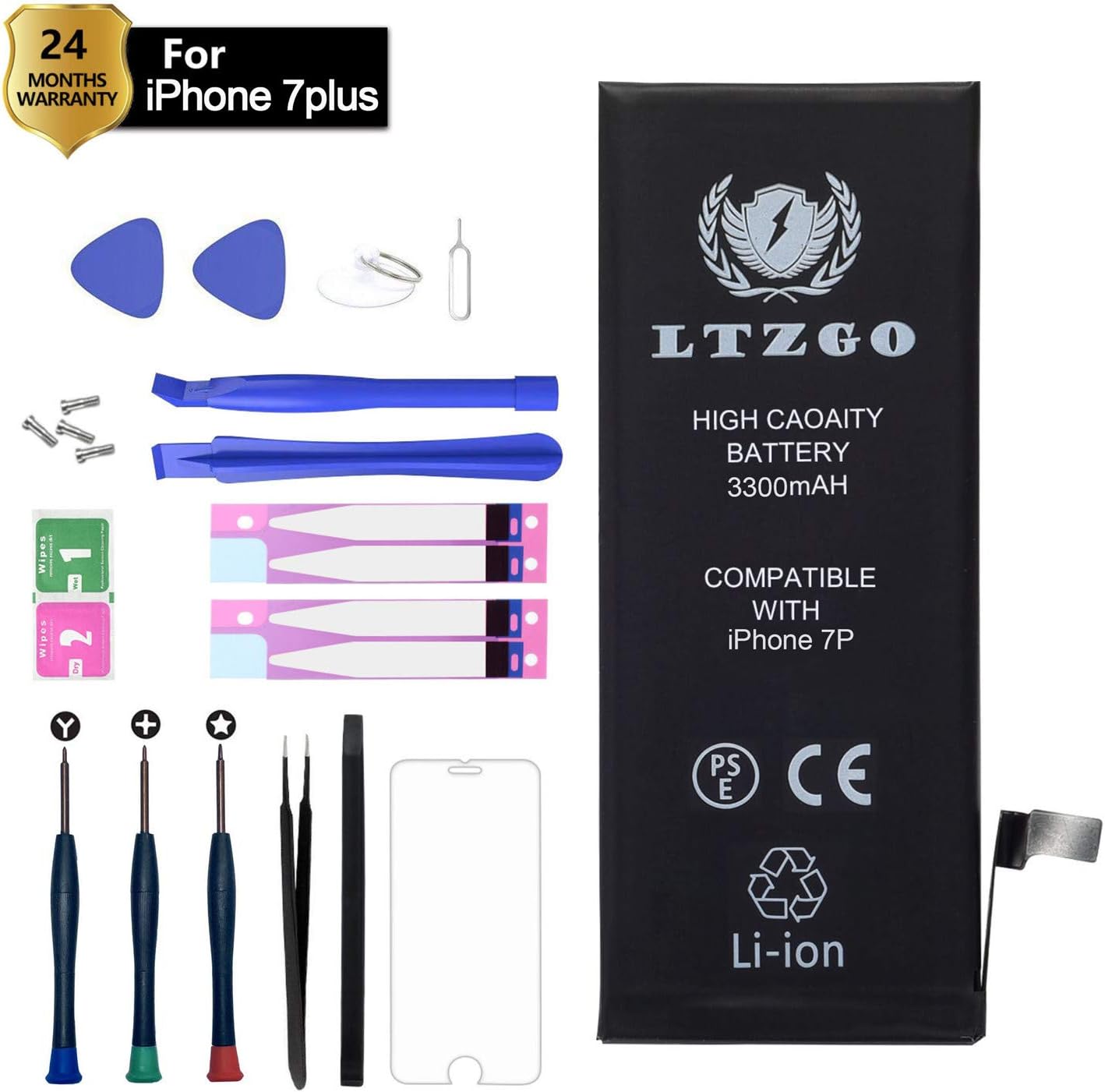 LTZGO 3300mAh Battery Compatible with iPhone 7 Plus, High Capacity Li-ion Protection Replacement Battery with Repair Tool Kits Screen Protector - 2 Years Warranty/Made in 2019