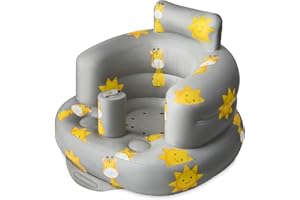 SplashEZ Inflatable Baby Seat - Sit-Up Chair for Kids 3 Months to 3 Years, Blow-Up Baby Seat with Air Pump for Home, Inflatable Sit Me Up Chair for Infant Back Support, Floor & Travel, Giraffes
