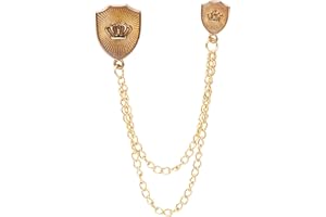 A N KINGPiiN Lapel Pin for Men Shield with Crown Symbol and Hanging Chain Alloy Brooch Suit Stud, Shirt Studs Men's Accessories (Gold)