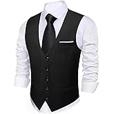 Barry.Wang Mens Formal Herringbone Vest Plaid Leisure V-neck Slim Fit Waistcoat for Party Prom Wedding