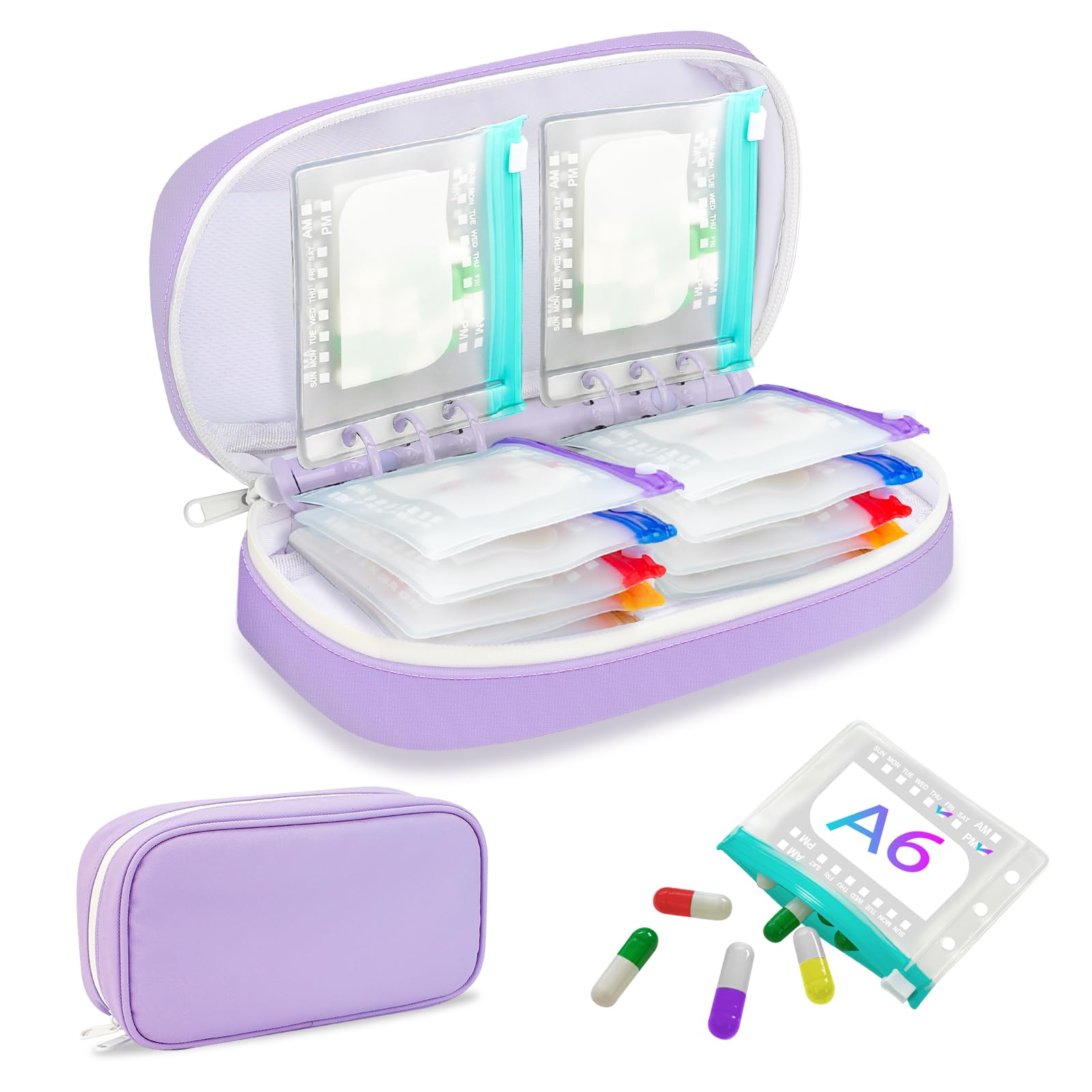Photo 1 of ***There are no inserts for the pills***Weekly Pill Organizer 2 Times a Day - Timueetech A6 Waterproof 14 Pill Pouch Bags for Travel, BPA-Free Medicine Storage with Labels & Self-Sealing Design for Vitamins and Supplements, Purple***There are no inserts f
