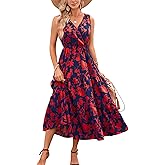 Kormei Women Summer Casual V Neck Sleeveless Maxi Dresses Floral Long Dress Wedding Guest Party Dress