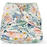 BISENKID Waterproof Cloth Diaper Cover Reusable Swim Diaper - Adjustable Outer Shell Over an Absorbent Inner Layer to Prevent Urine Blowouts - Outer Flower, Size 1 (7-17lbs)