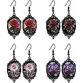 coadipress Halloween Gothic Cameo Earrings Vintage Crystal Glass Witch Raven Bat Cat Dangle Earring Punk Style Mystery Earrings Goth Victorian Earring Halloween Jewelry for Women