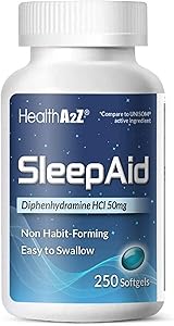 HealthA2Z Sleep Aid, Diphenhydramine HCl 50mg, 250 Softgels, Supports Deeper, Restful Sleeping, Non Habit-Forming