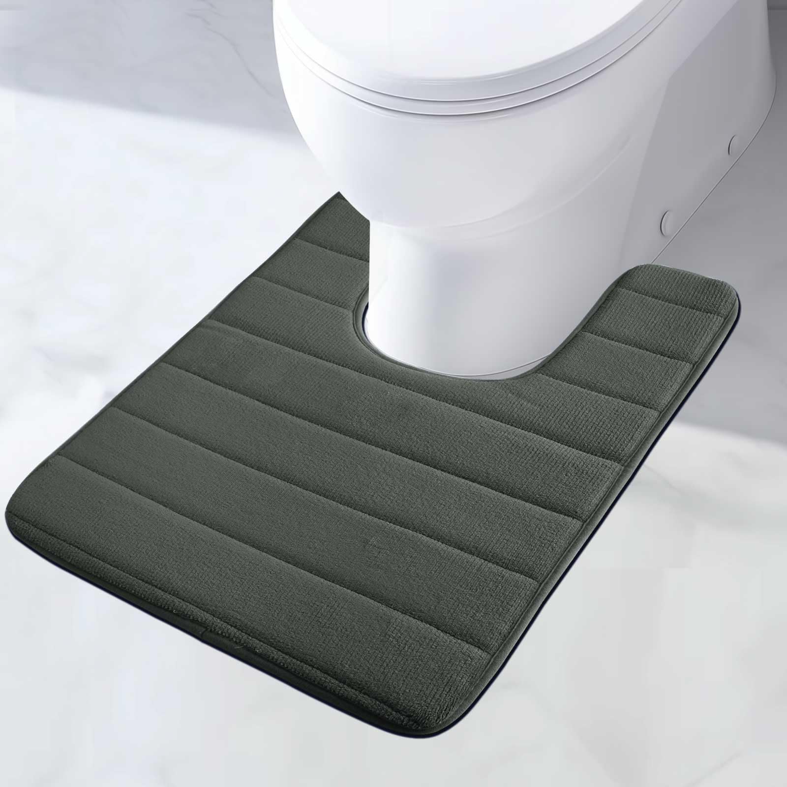 MI CASA Absorbent WC Toilet Rug Non-Slip U Shape Bath Mat Memory Foam Extra Soft Toilet Pedestal Mat for Bathroom, Floor, Quick-drying Machine-Washable, 50 x 60 cm (Dark Grey)