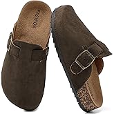 XTJSCBDSH Kids Suede Clogs with Cork Footbed, Toddler Boys Girls Sandals, Adjustable Buckle Slip-On Slippers, Arch Support Mules for Indoor Outdoor