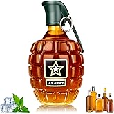 Dexspoeny Military Hand Grenade Whiskey Bottle, 300ml Engraved Glass Hand-Grenade Shape Bottle, Leakproof Whiskey Decanter for Men Military Lovers Veteran Gifts