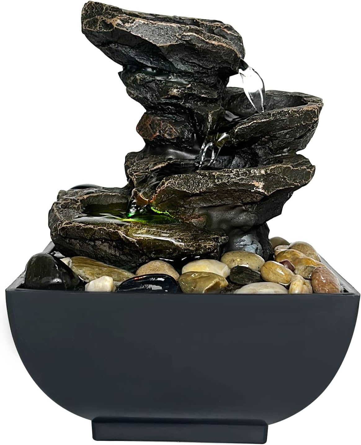 Indoor Fountains & Accessories - JOYENERGY Indoor Relaxation Tabletop Fountain Waterfall Function, Indoor Zen Meditation Desktop Fountain Rocks Decorated with Colored Lights and Rolling Ball for Home Office Decoration (Rock)