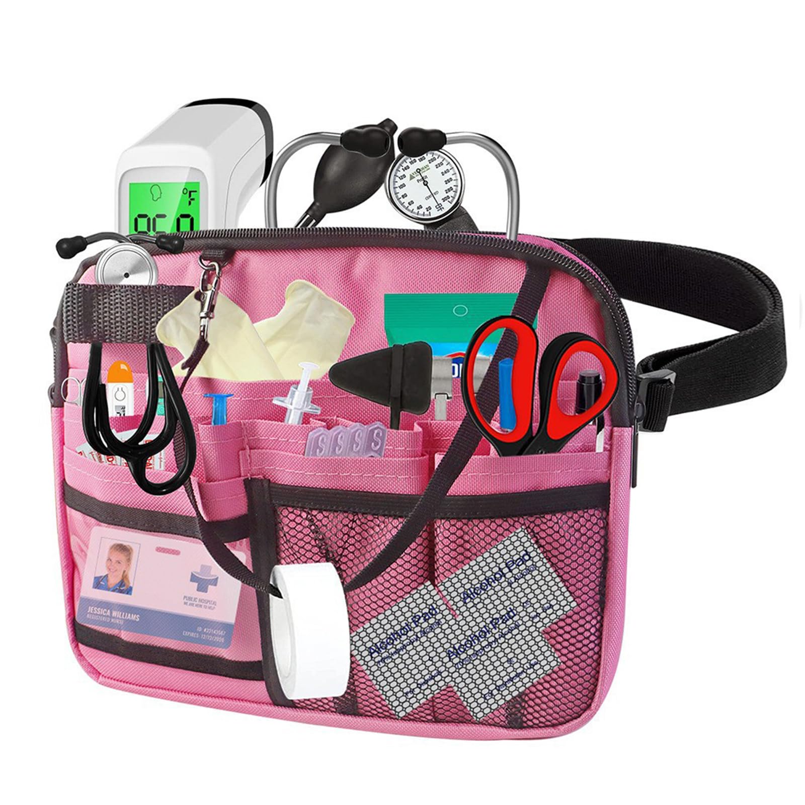 Meichoon Nurse Waist Bag with Gear Pockets with Multi-Compartment Tool Strap Practical with Medical Equipment Pocket and Tape Holder for Stethoscope Bandage Scissors or other Supplies Pink
