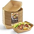 Disposable Bowls YYBD 100 Pack Kraft Paper Food Trays Disposable Brown Food Boat Holder Recyclable Take Out Food Serving Trays Baskets Container For Snack Popcorn French Fries Hot Dog Taco Picnic BBQ