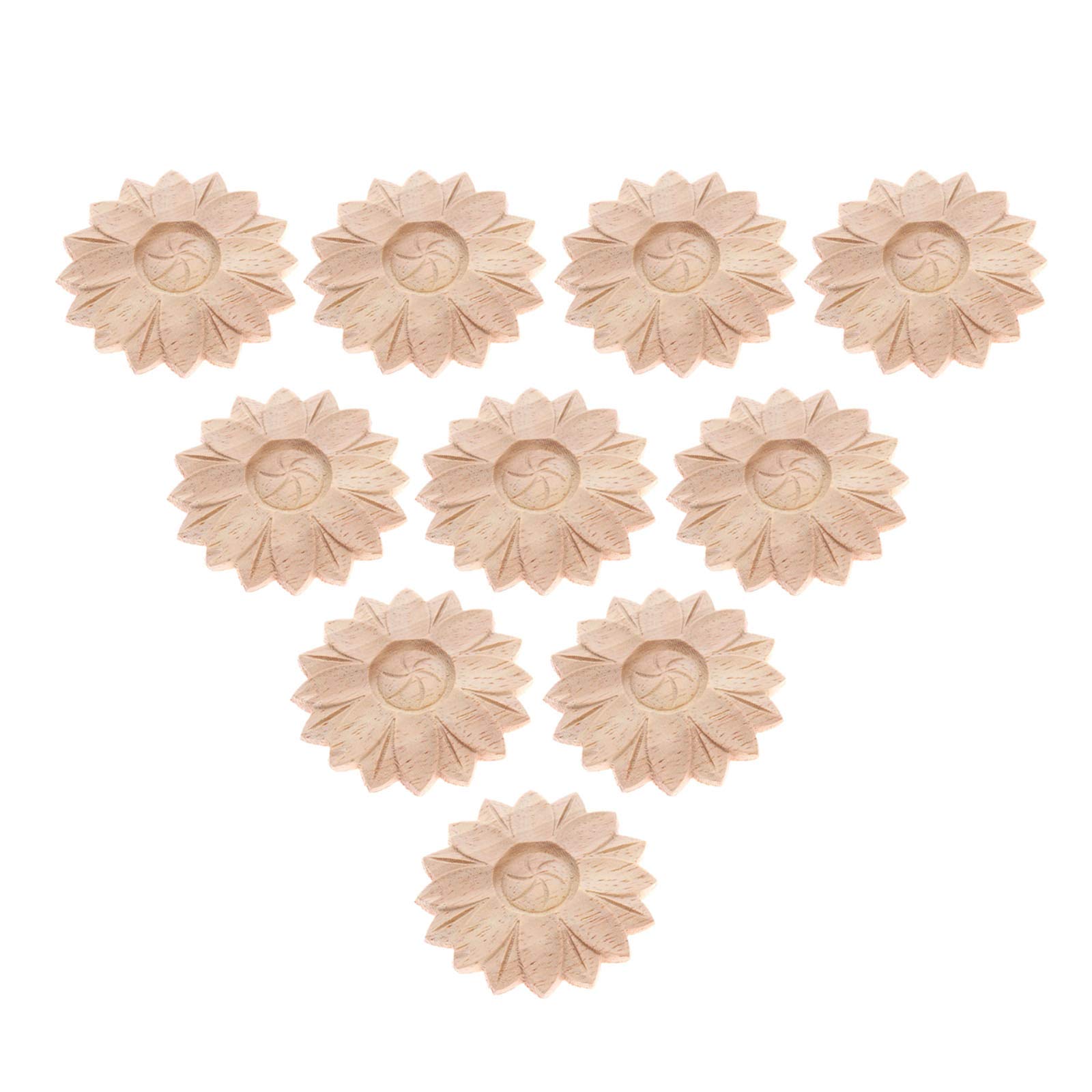 MUXSAM 10Pcs Sunflowered Small Flower Slice 6cm Wood Carved Corner Onlay Applique Door Cabinet Unpainted European Style Home Decor
