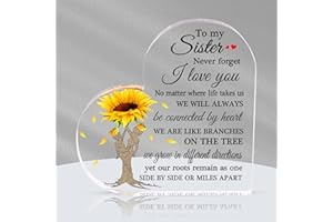 SONRPLIE Sisters Gifts from Sister Acrylic Plaque Sister Birthday Gifts from Sister Paperweight, Sister Birthday Gift Ideas, Birthday Gifts for Women Sister Sunflower Heart Table Decoration 5.1 * 5.1 inch