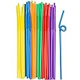 [200 Pack] Long Flexible Disposable Plastic Drinking Straws - 10.02" High - Assorted Colors