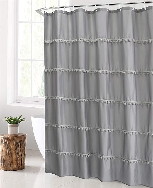 Amazon Com Uphome Pom Pom Shower Curtain Striped Ball Tassel