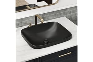 17"W x 15"D Matte Black Semi Recessed Vessel Sink, Los Flexi 17 Inch Rectangular Bathroom Drop In Sinks, Vessel Sink for Bathroom With Drain and Two Covers And Cutout Template Included