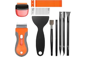 SUPERJACKWANG Razor Blade Scrape, Plastic Scraper Tools, Multi-Purpose Paint Scraper, Glass Cooktop Scraper, Scrapers for Remove Labels, Stickers, Decals, Caulk, Adhesive, Paint, Glue, Stove, Razor Blade Holder