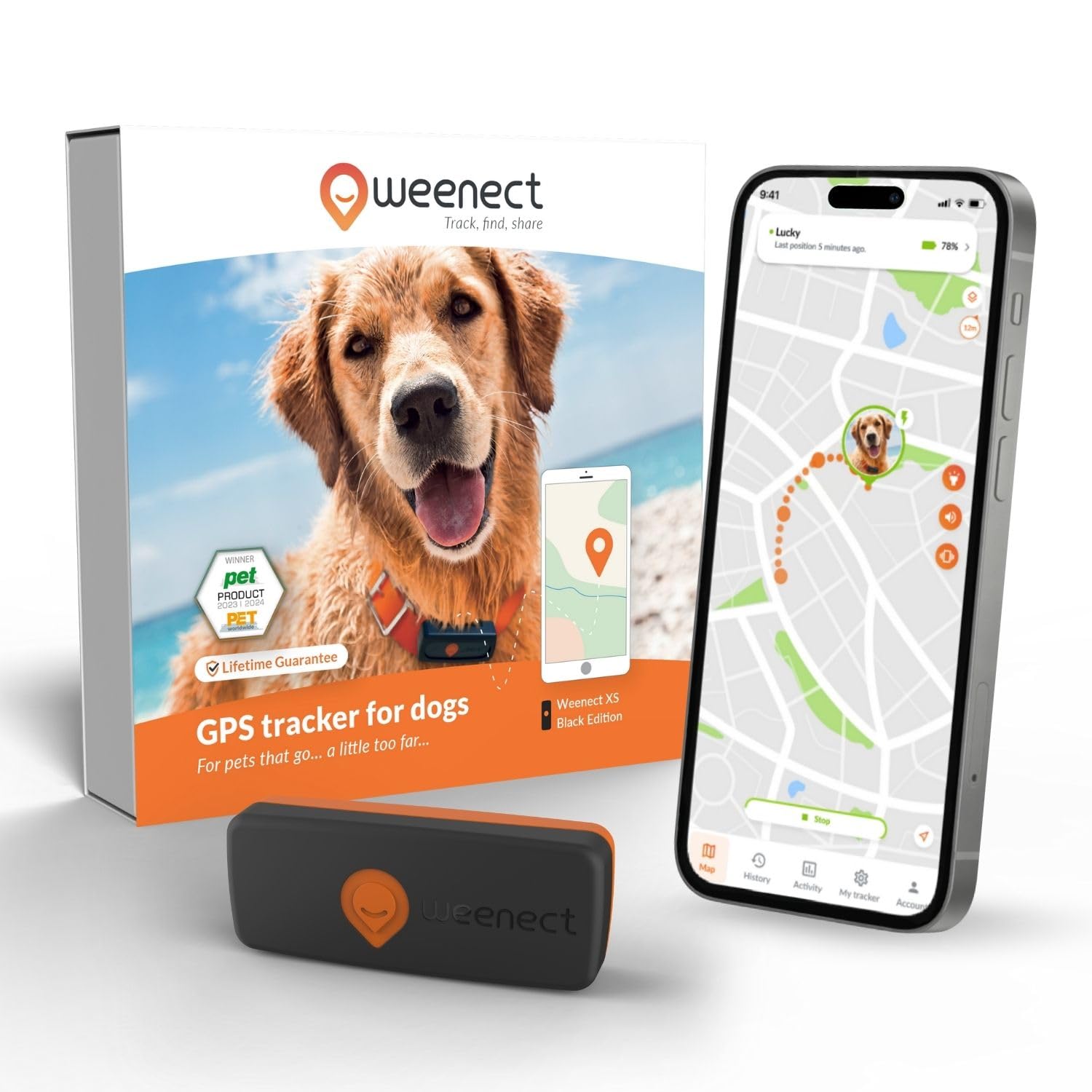 Weenect Dog XS - NEW GPS Tracker for Dogs | Real-time Mini GPS Tracker for Dogs | Waterproof | Smallest model on the market | Operates with a subscription