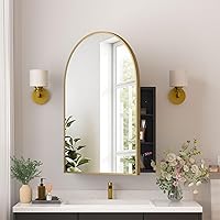 Medicine Cabinets for Bathroom, Brush Gold Arched Medicine Cabinet Recessed or Surface Wall-Mounted,Modern Bathroom Vanity Mi