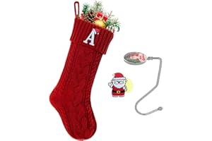 guccde Christmas Stockings with Initials, Personalized Embroidered Monogram 18 Inches Knitted Christmas Stockings Fireplace Xmas Stockings for Kids,Family Holiday Party Decoration Red Letter A