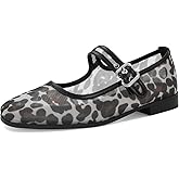 DOEYG Mesh Ballet Flats Shoes for Women Leopard Animal Print Mary Jane Flats Shoes Square Toe Dress Casual Comfortable Velvet Ballerina Shoes