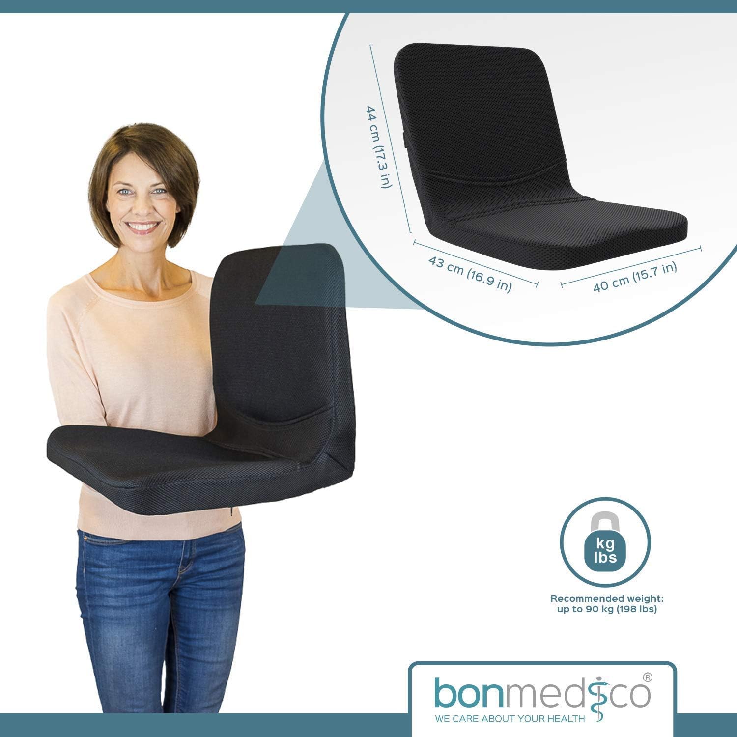 bonmedico All-in-One Foam Seat Cushion - Home Office Gel Comfort for Coccyx/Tailbone & Sciatica Pain Relief with Back Support, Meditation Cushion - Great for Car Seat Cushion or Office Seat: Home & Kitchen