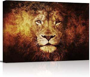 Canvas Wall Art - Lion Head Portrait Animal Pattern - Modern Wall Decor Gallery Canvas Wraps Giclee Print Stretched and Framed Ready to Hang - 12" x 16"