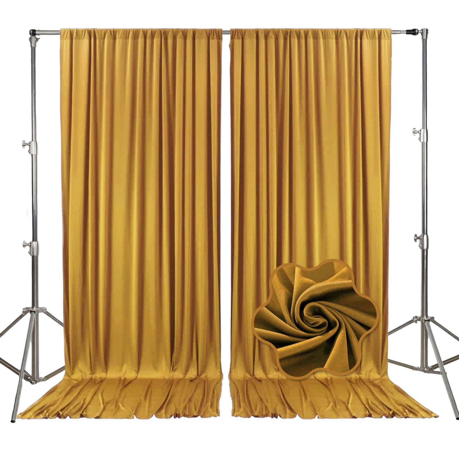 Photo 1 of 10ft x 10ft Gold Backdrop Curtains for Parties, Fabric Satin Background Curtain with Rod Pockets for Weddings, Birthday, Baby Shower, Photography, Graduation Party Backdrop Drapes, 2 Panels
