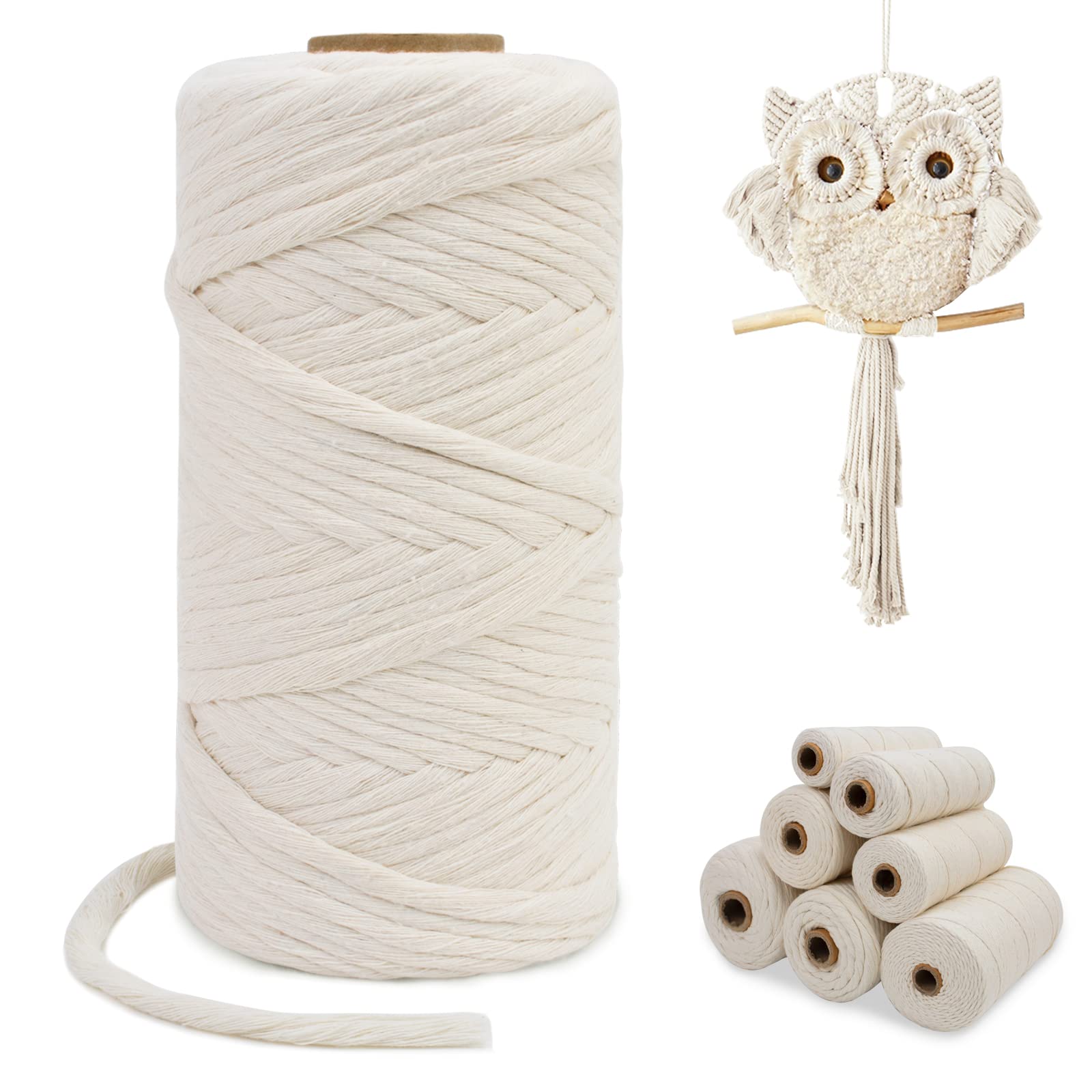 LEREATI Macrame Cord 5mm x100m, Thick Cotton Macrame Rope Yarn, Natural Craft Rope for Plant Hanger, Wall Hanging, DIY Crafts, Decorations (Natural)