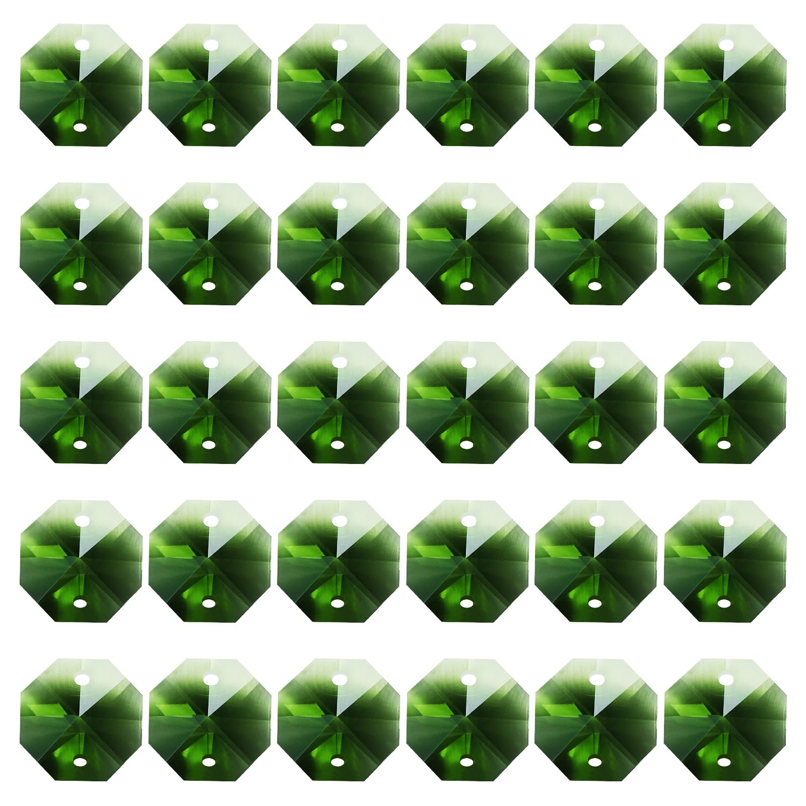 PATIKIL K9 Crystal Octagon Beads 2 Holes Pendants, 60 Pack 14mm Chandelier Prisms Parts Ornaments Hanging Beads for DIY Arts Crafts Decoration, Green