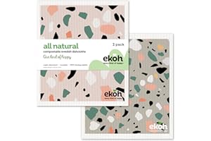 EKOH 2 Pack Swedish Dishcloths Terrazo Stone Prints | Kitchen Reusable Eco Sponge Cloths | Kitchen Dish Towels | Plastic-Free