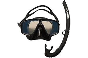 Scuba Choice Silicone Dive Mask with Blue Mirror Coated Lens Plus Black Snorkel Combo