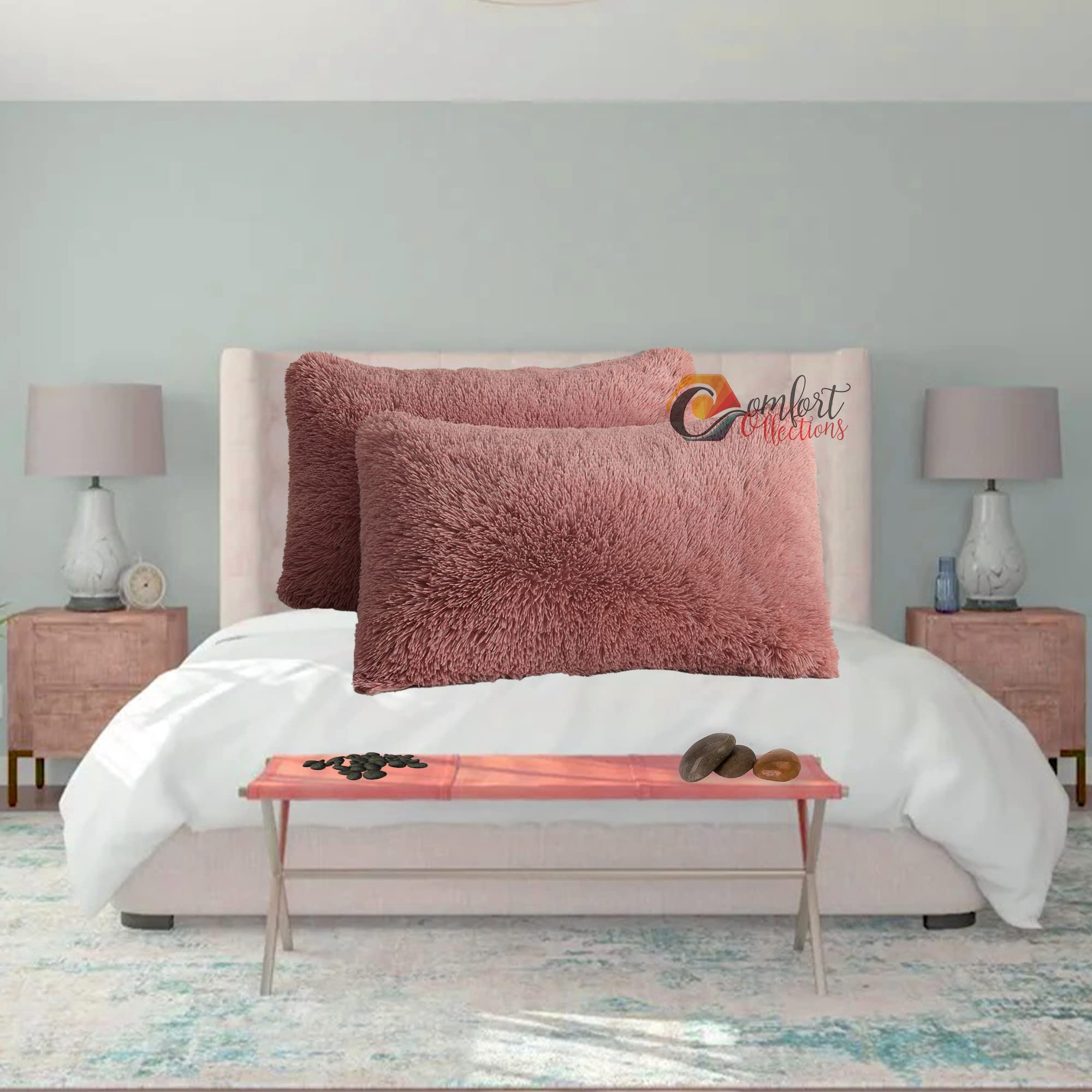 Pillowcase Pair Teddy Cuddles Hug & Snug Fleece Soft Fur Fluffy Cosy Warm Cover Pillowcase Cover Colour: Blush