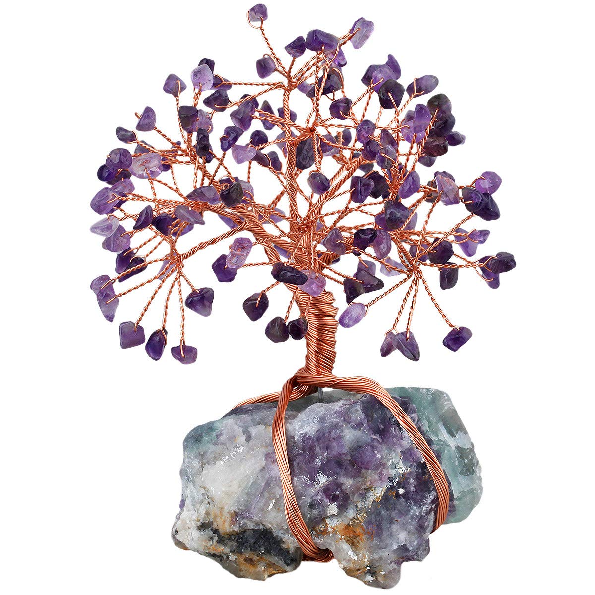KYEYGWO Natural Crystal Tree Decorations for Home and Office, Lucky Money Tree Feng Shui Ornaments for Wealth Health, Amethyst