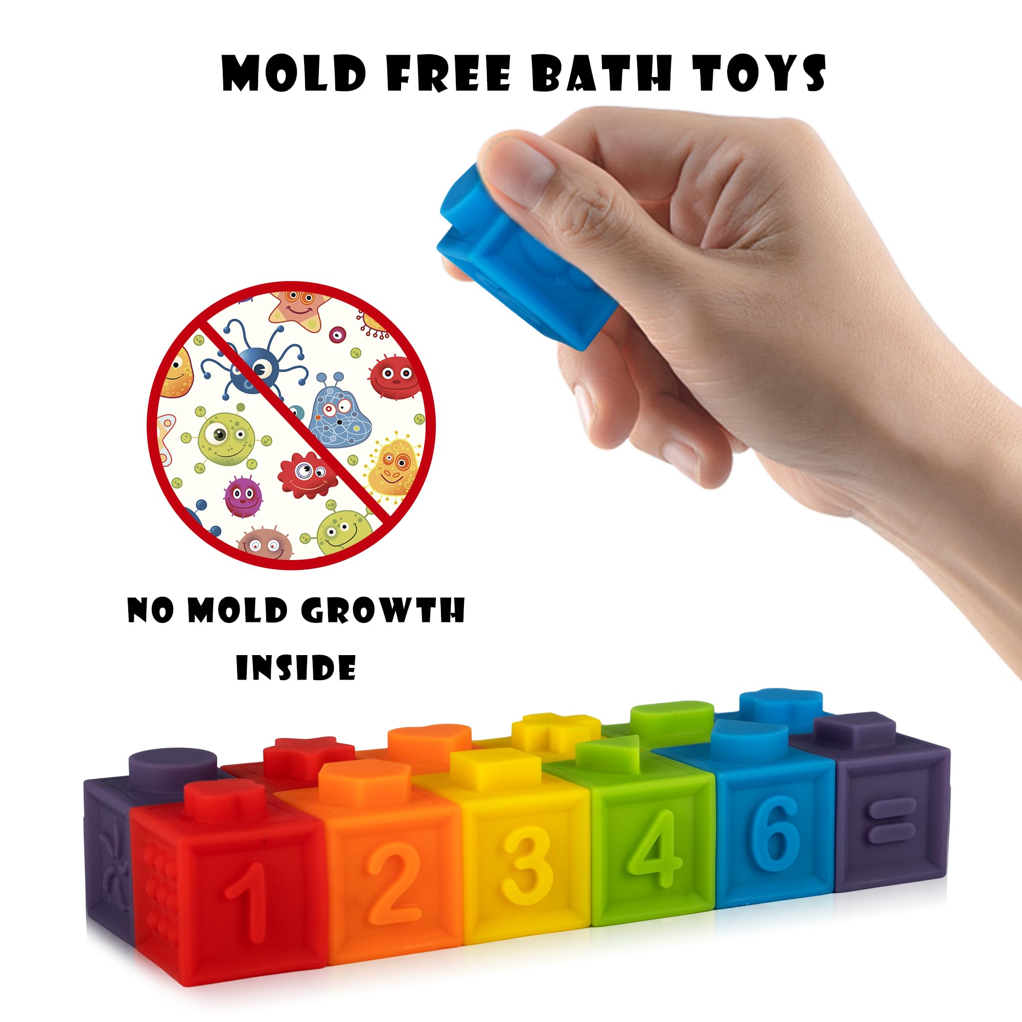 Ganowo No Hole Montessori Baby Blocks Bath Toys for Toddler, 12 PCS