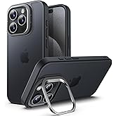JETech Kickstand Case for iPhone 15 Pro Max 6.7-Inch, Built-in Adjustable Camera Stand, Military Grade Drop Protection, Frosted Translucent Matte Back Shockproof Phone Cover (Black Titanium)