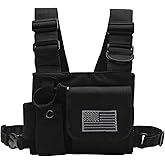 Klykon Radio Chest Harness Chest Front Single Pack Pouch Holster Vest Rig for Motorola Midland Kenwood Baofeng Retevis Walkie Talkie with Reflective Strips Shoulder
