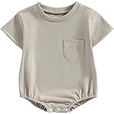 citgeett Newborn Baby Boy Girl Neutral Clothes Plain Cotton Bubble Romper Solid Short Sleeve Bodysuit Summer Outfit
