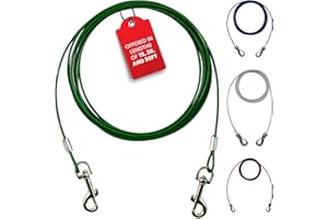 Ben-Mor Zinco 30 ft Dog Tie Out Cable for 20 lbs Small Breed Dogs & Pets - Heavy Duty 360 Degree Rotating Double Swivel Cable Cord for Training, Camping or Backyard Use - Green