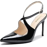 OHOXOE Slingback Heels for Women Closed Pointed Toe Stiletto Pumps Cross Strap Dress Shoes Wedding Party Prom Evening Dressy Comfortable Pumps Shoes