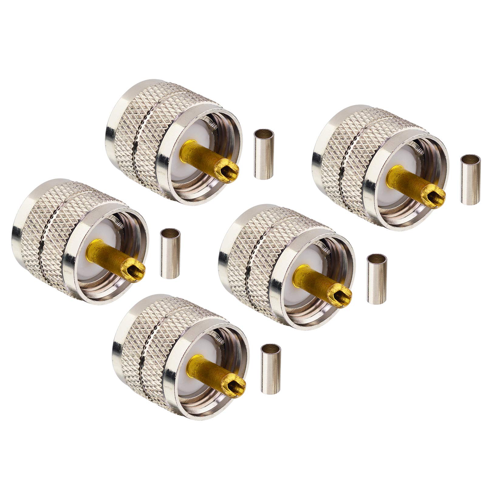 Boobrie PL259 Plug Crimp Coax Connector PL-259 UHF Male Plug Crimp Coax Connector CB Radio Adapter Ham Radio RF Screwed Coupling for LMR100 RG174 RG178 RG316 Coax Cable Pack of 5