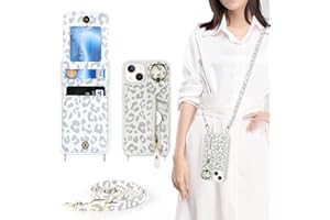 DEYHU iPhone 13 Mini Case with Card Holder for Women, iPhone 13 Mini Phone Case Wallet with Strap Credit Card Slots Crossbody with Kickstand Zipper Case for iPhone13mini - White Leopard
