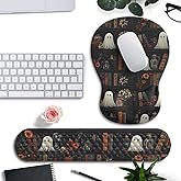 Ghost Book Mousepad with Wrist Rest Halloween Computer Keyboard Mouse Pad Black Cute, Mouse Pad with Wrist Rest for Computer Keyboard, 2 In1 Mousepad with Wrist Support Easy Typing&Relieve Wrist Pai
