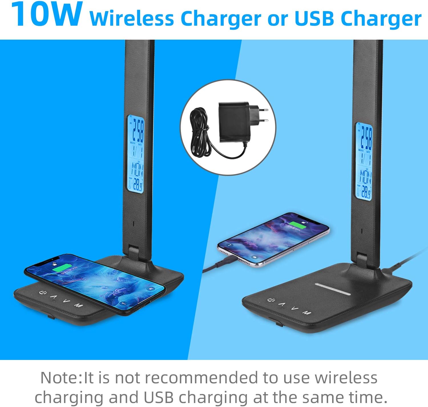 LAOPAO LED Desk Lamp with 10W Wireless Charging and USB Charging Port, 3 Colour Temperatures - Image 3