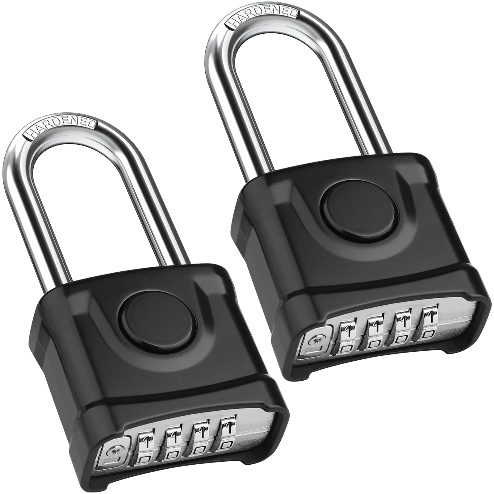 Diyife Heavy Duty Combination Padlocks, [Weatherproof Outdoor][2Pack] Large 4 Digit Code Lock, 8mm Thick Long Shackle 304 Stainless Steel Shackle Padlock for Door School, Gym, Gate, Shed (Black)