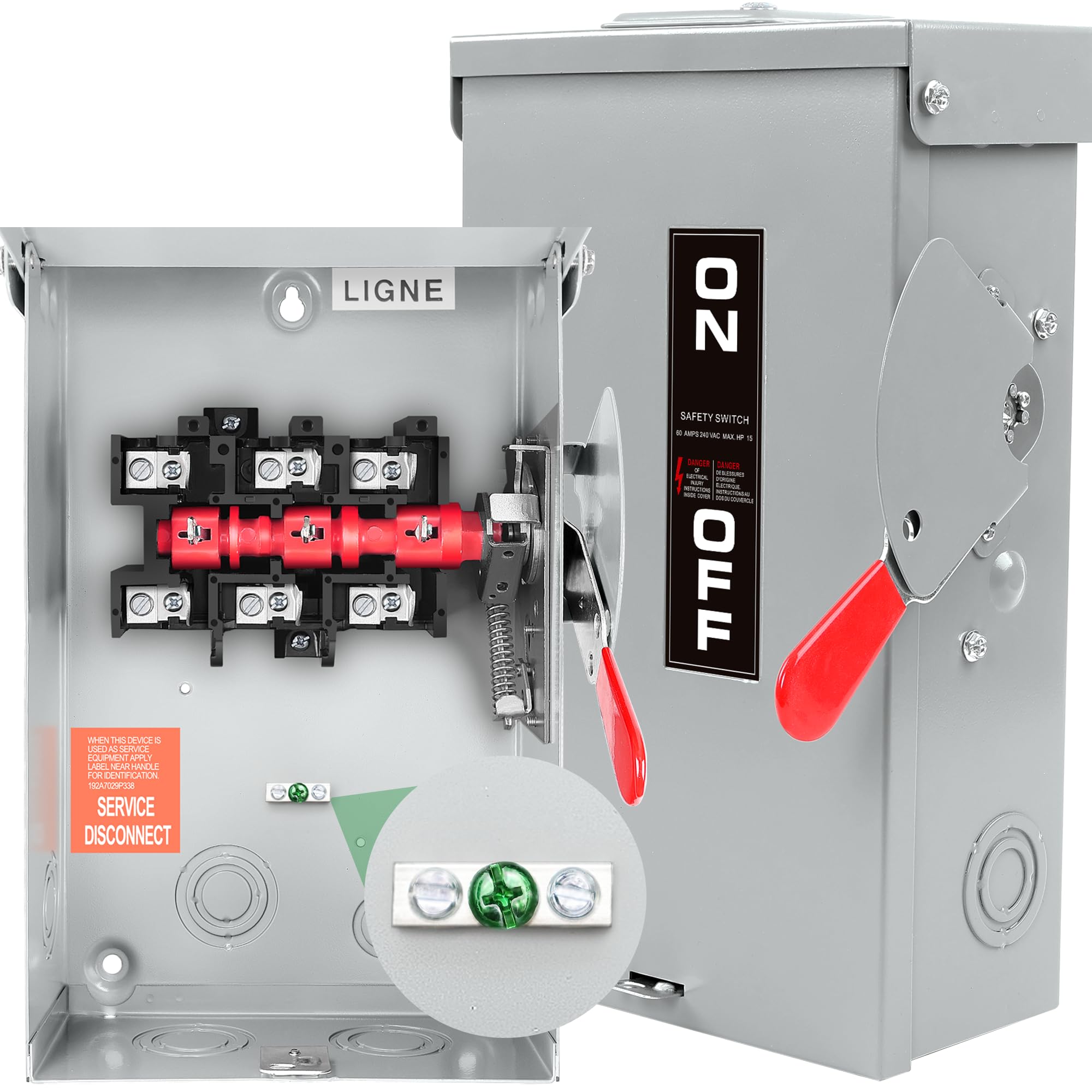 Photo 1 of ?Upgrade? 3P 60 Amp Disconnect,Disconnect Switch,Add Ground Design,Non-Fusible,NEMA 3R Standard,Heavy Duty Steel Material,Rust and Corrosion Resistant,for Indoor and Outdoor,120/240v,11-Year Warrnaty