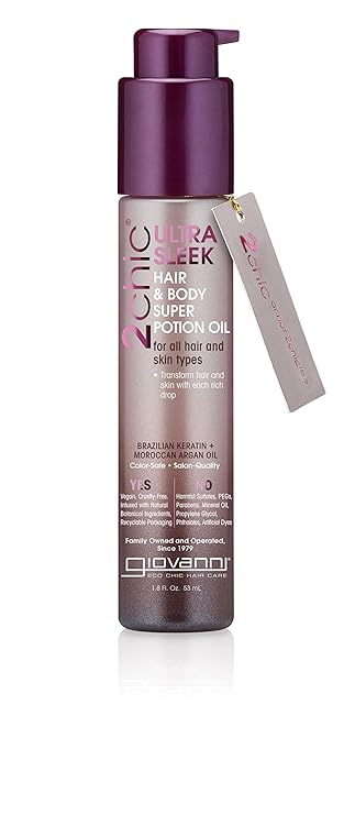 Giovanni Organic 2Chic Brazilian Keratin & Argan Oil Ultra-Concentrated Super Potion Serum with No Parabens, No Sulphates, No Mineral Oil, No Colours, No PEG, USDA Certified Organic 53ml (Made in USA)