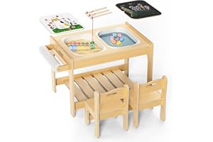 KidsBuddy Sensory Table，Kids Sensory Table for Toddlers 1-3, Indoor, Montessori Toddler Activity with 2 Chairs, Sand and Water for Children with Fishing Game