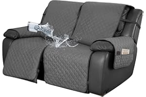 Easy-Going Waterproof Recliner Loveseat Sofa Cover with Pocket, 1-Piece Reversible Couch Cover for 2 Seat Recliner, Protector with Elastic Straps for Pets(Recliner Loveseat, Gray/Light Gray)