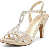 DREAM PAIRS Women's Kitten Heels Open Toe Stilettos Rhinestone Heels for Dressy Wedding